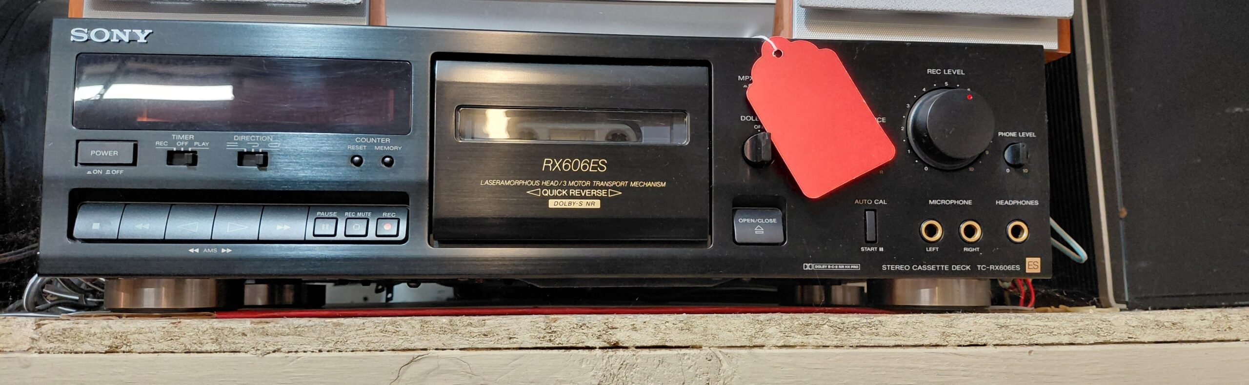 Sony TC-RX606ES stereo cassette deck front view with cassette well and controls visible<br />

